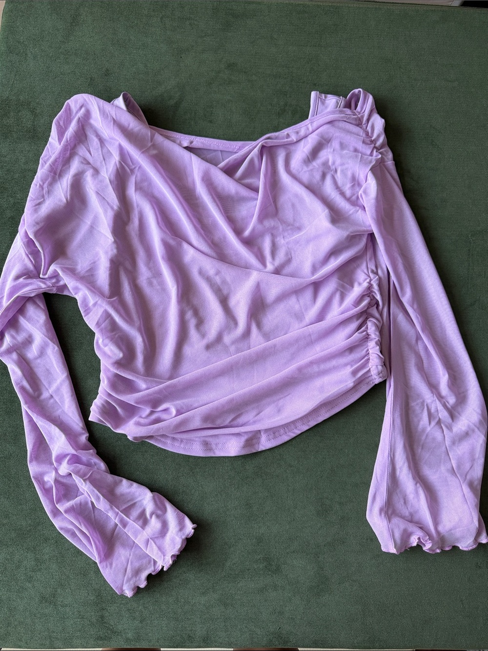 Lilac Long-Sleeve Ruched Knit Top - Feminine Draped Style